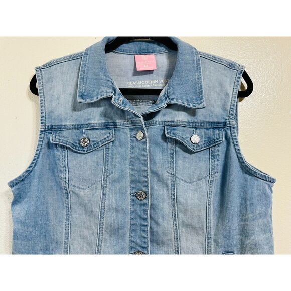 Laurie Felt Women's Button Front Denim Vest Size M Light Sky - Picture 2 of 5